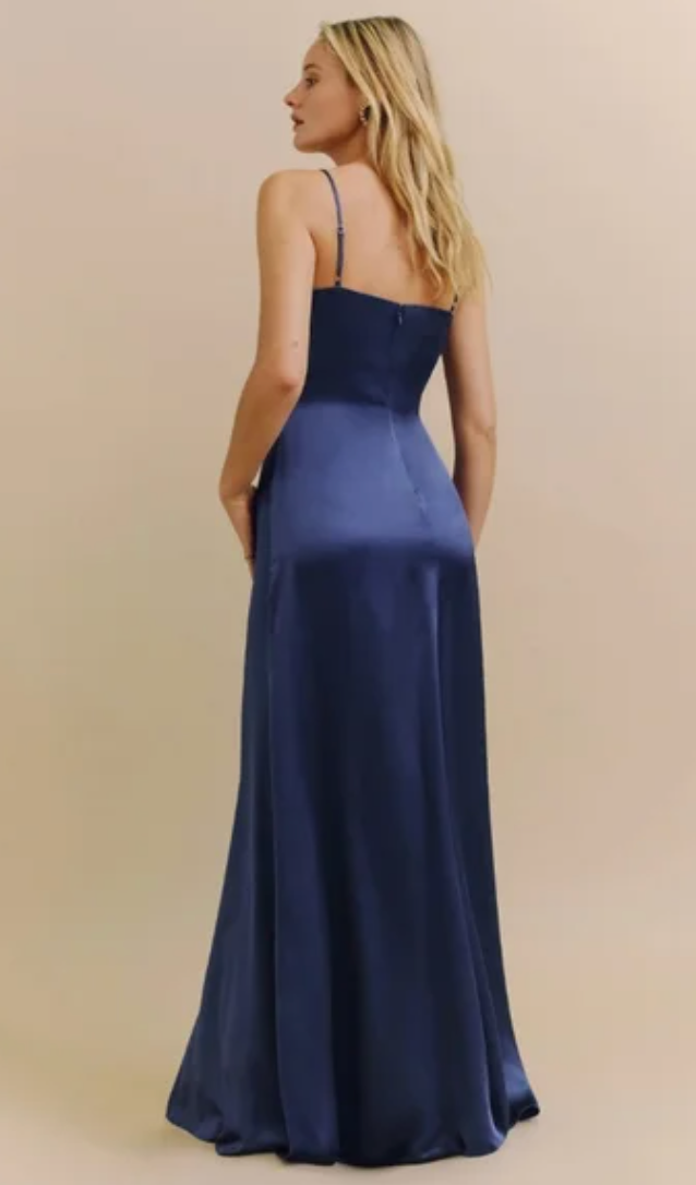 Reformation Navy Satin Selah Dress