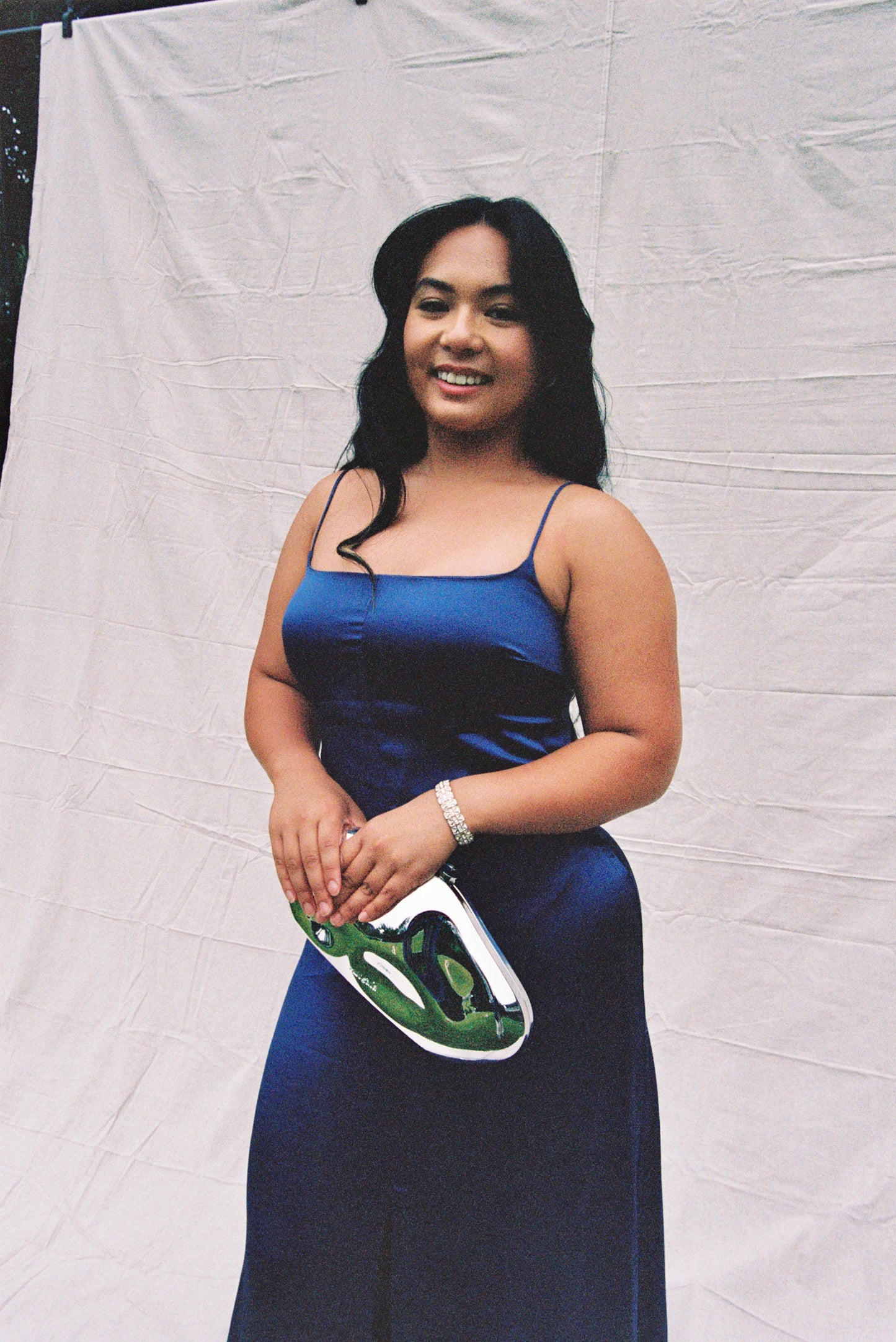 Reformation Navy Satin Selah Dress