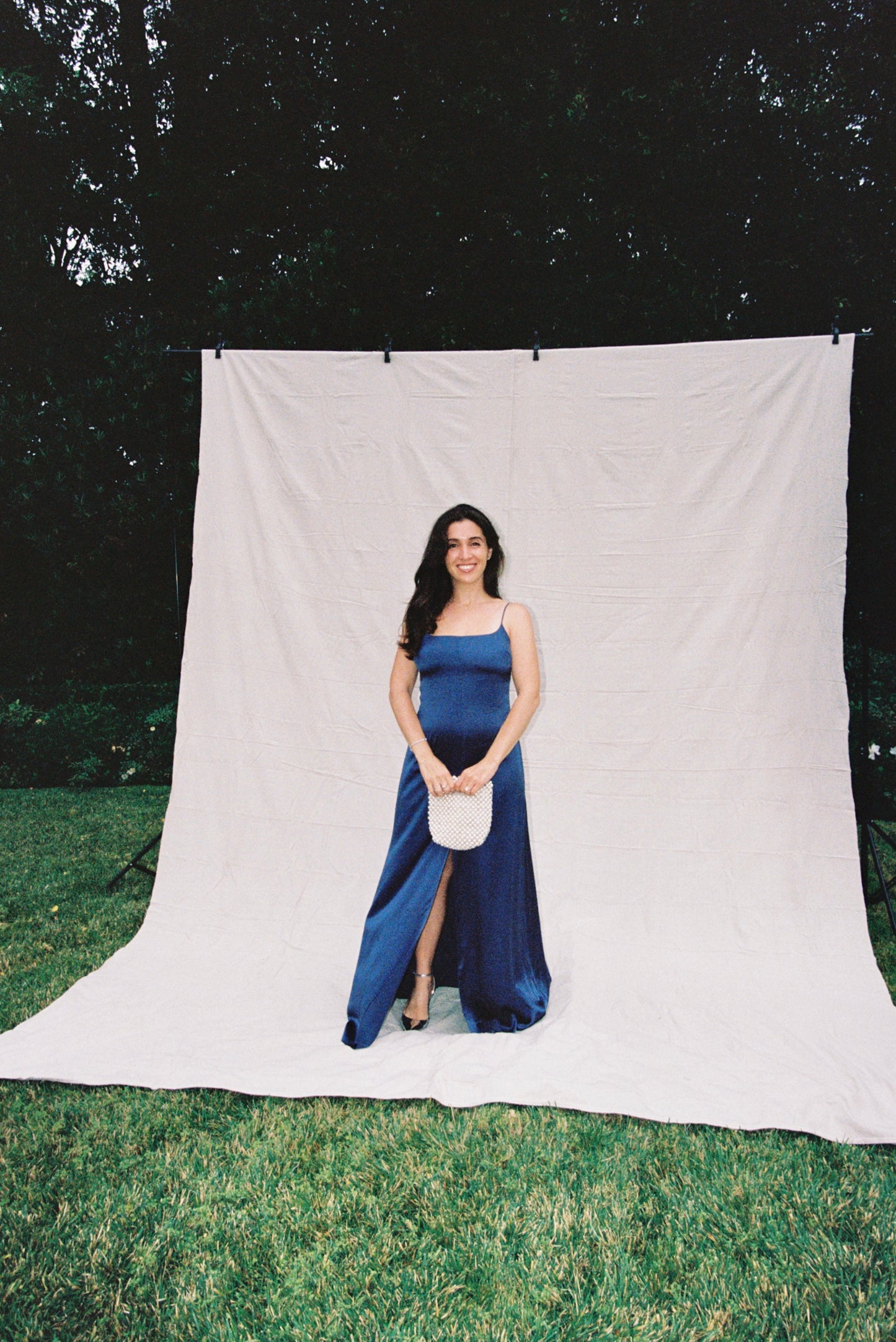 Reformation Navy Satin Selah Dress