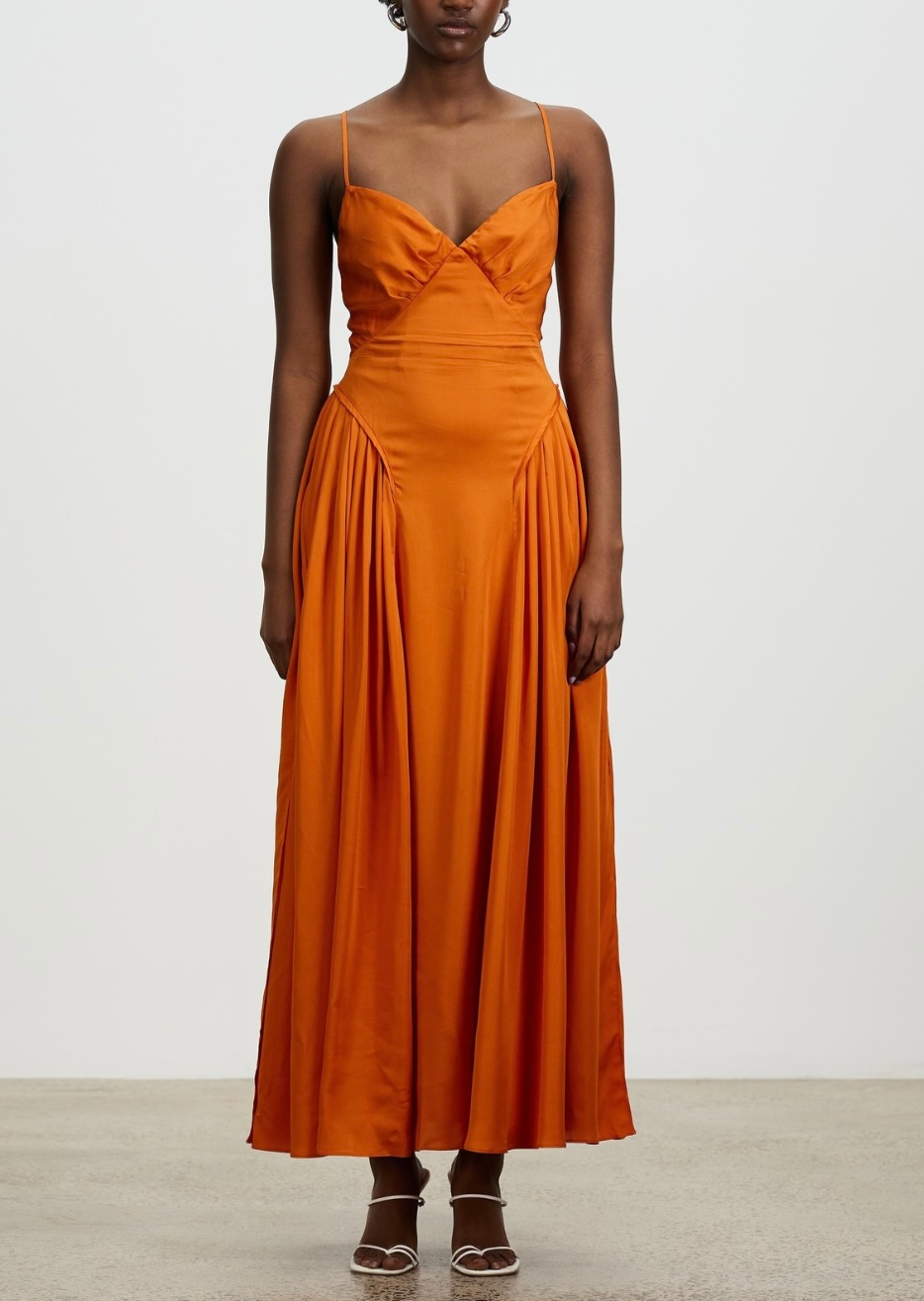 Self-Portrait Burnt Orange Tie Bodice Dress