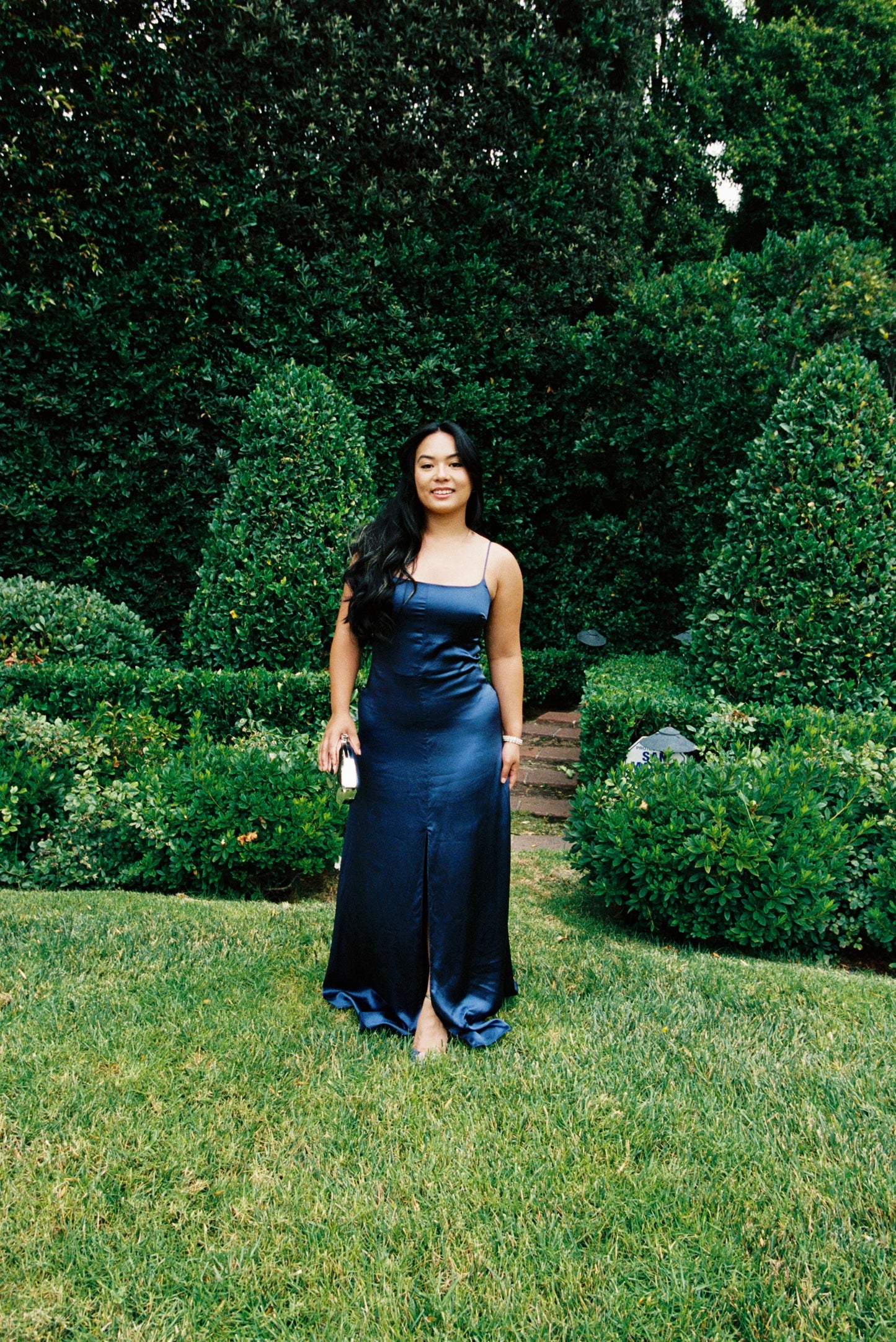 Reformation Navy Satin Selah Dress