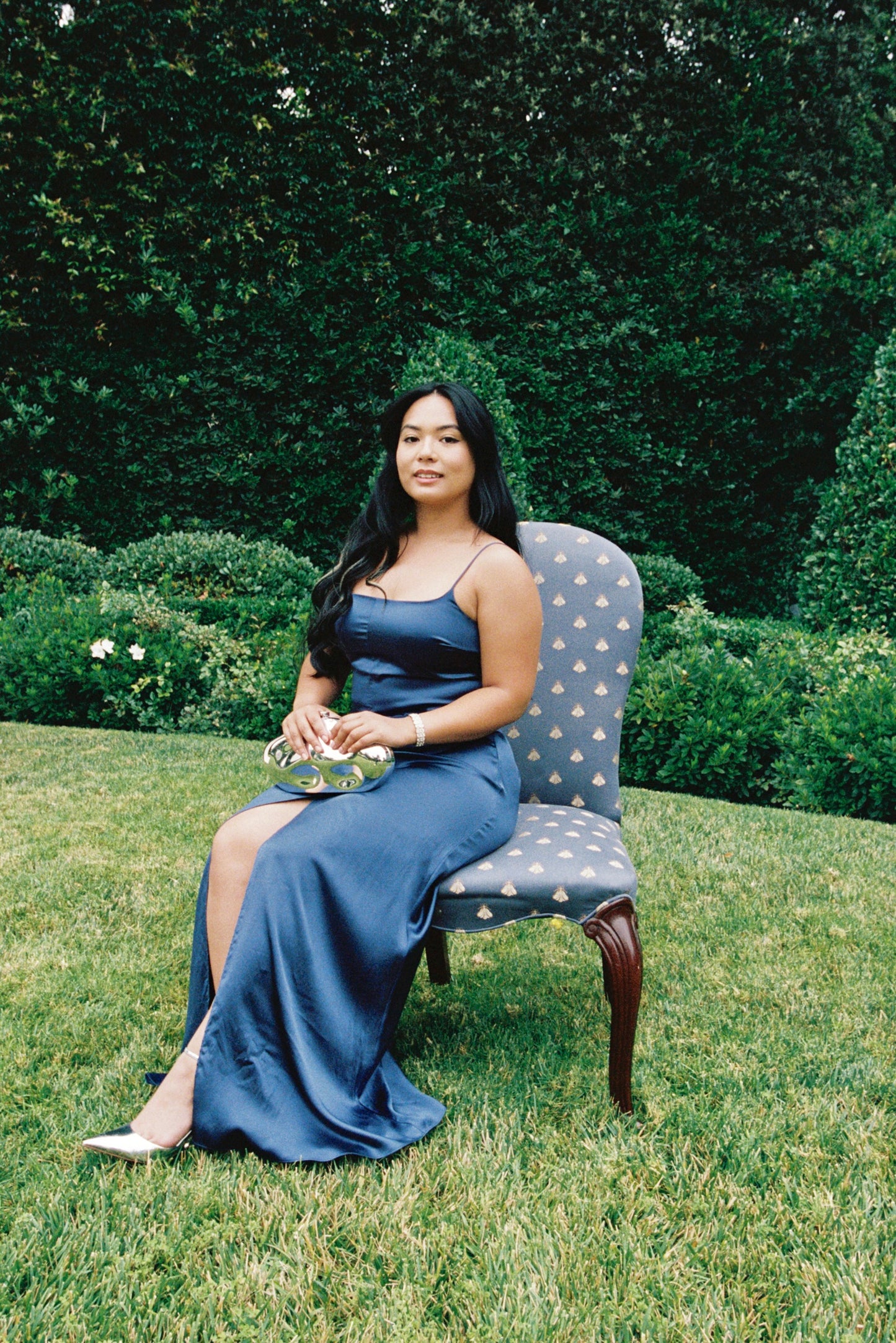 Reformation Navy Satin Selah Dress