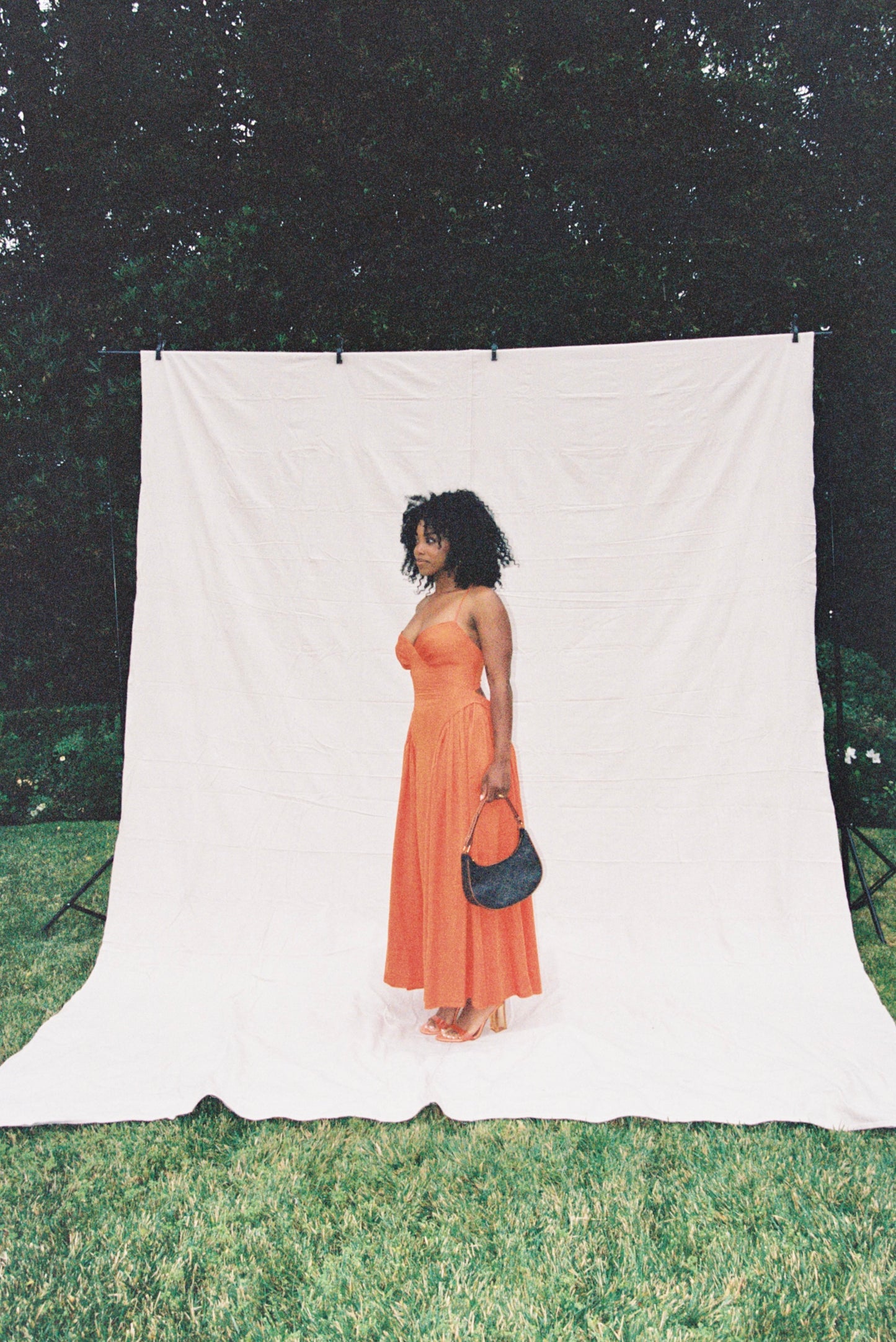 Self-Portrait Burnt Orange Tie Bodice Dress