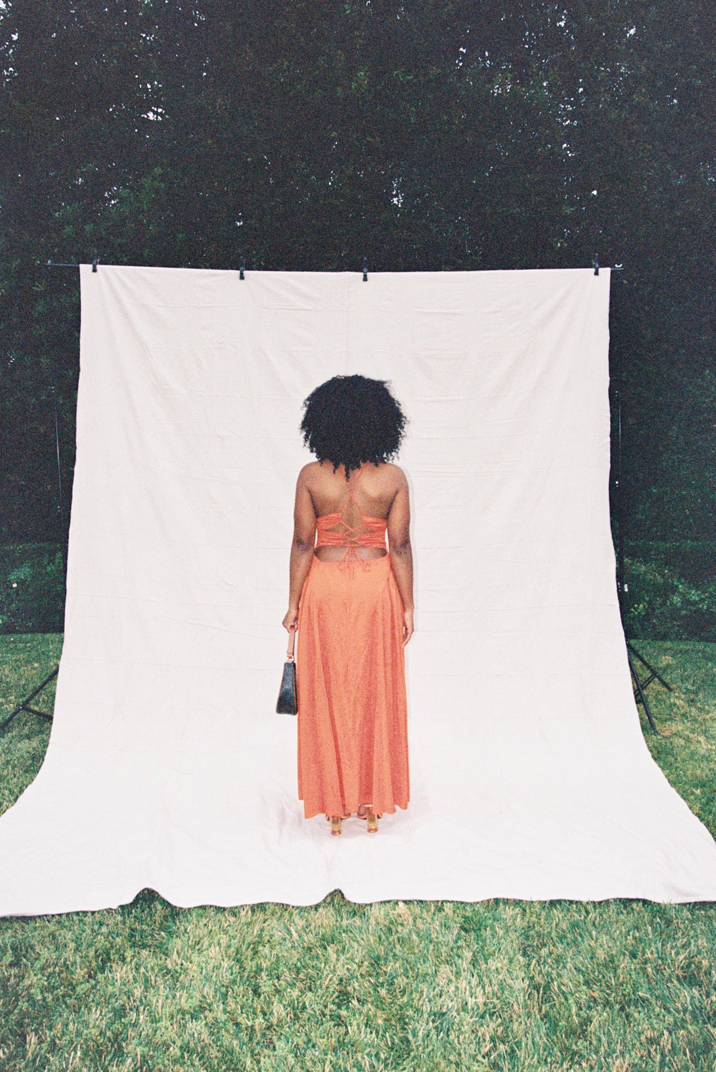Self-Portrait Burnt Orange Tie Bodice Dress