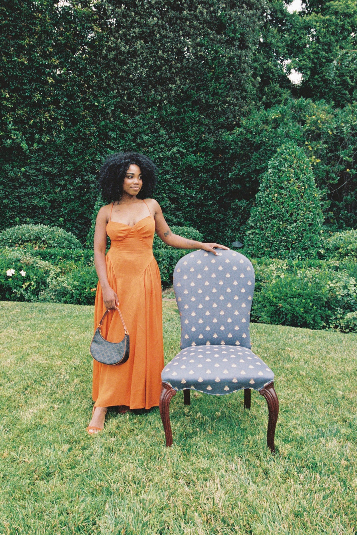 Self-Portrait Burnt Orange Tie Bodice Dress