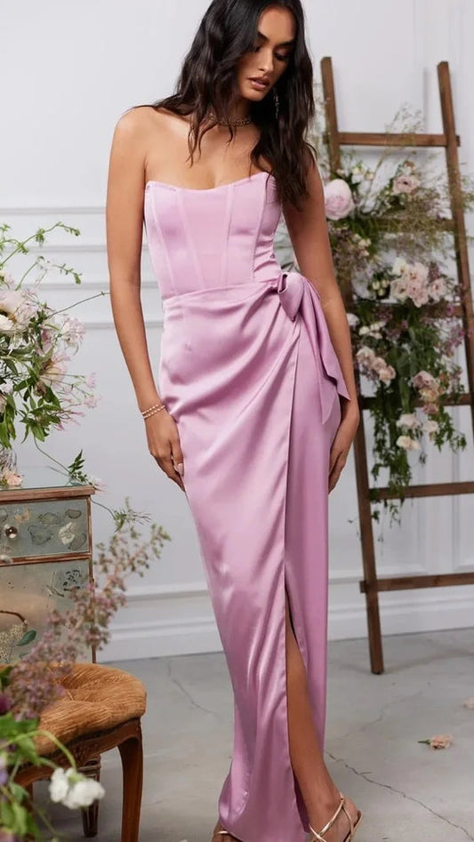 The V. Chapman June Corset Jacquard Front-Slit Gown